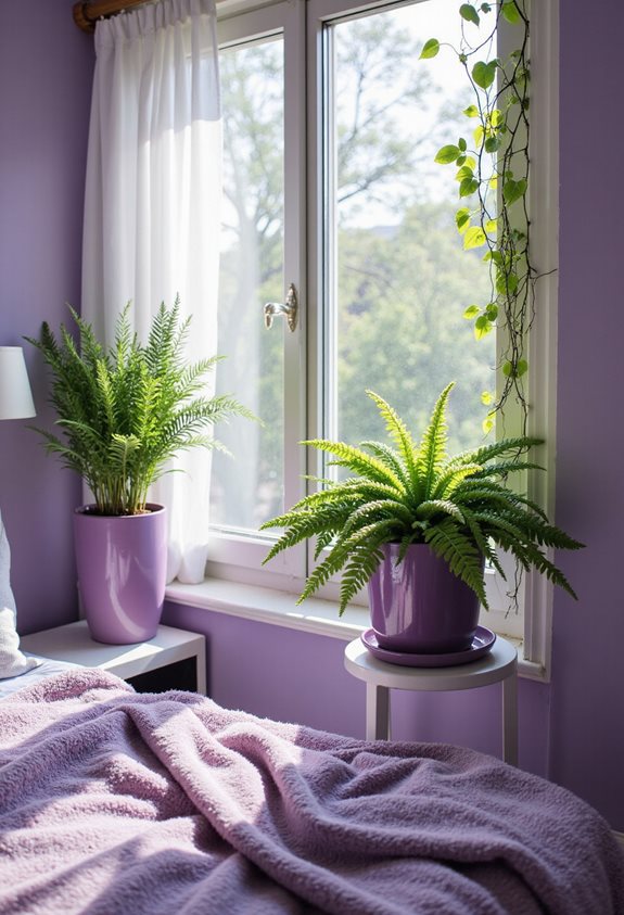 purple pots green plants