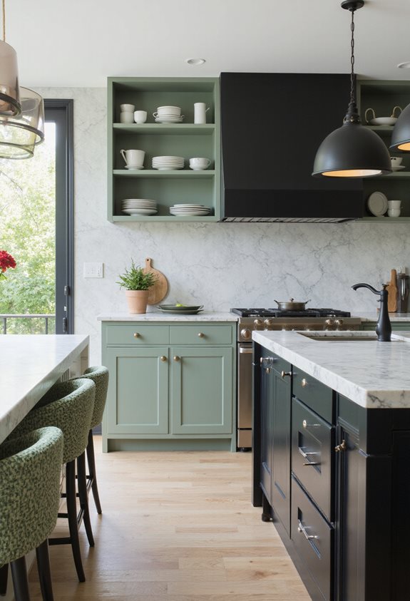 sage green and black contrast