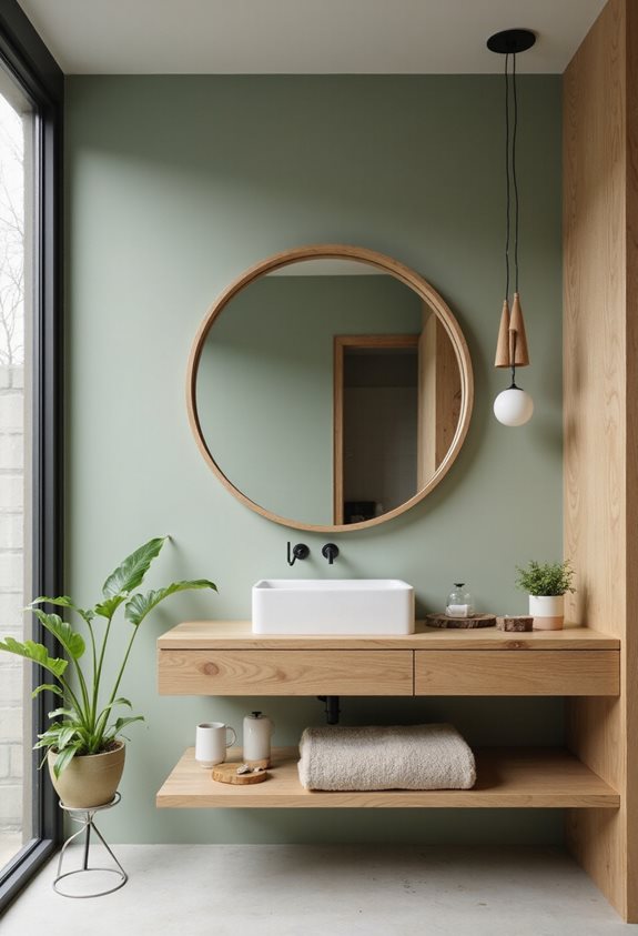 sage green and wood accents