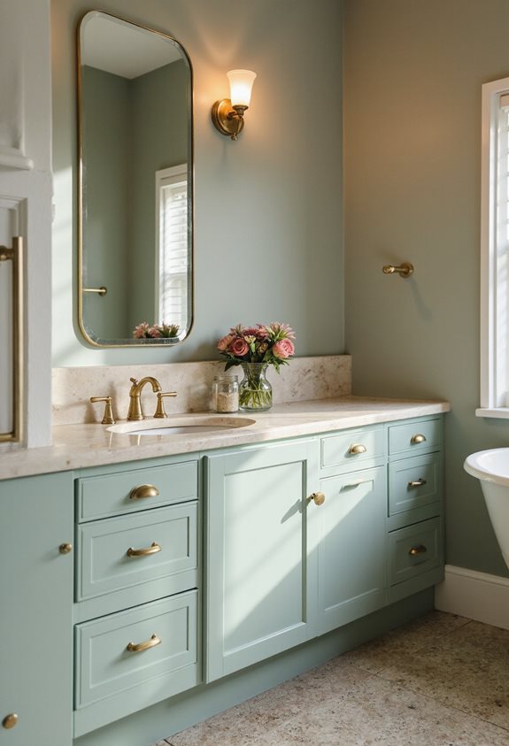 sage green bathroom lighting