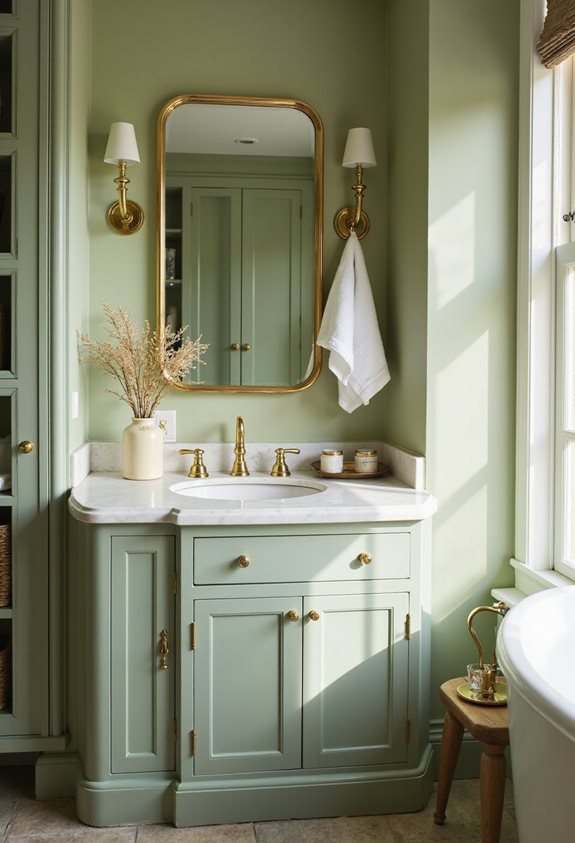 sage green with brass accents