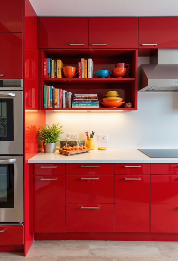 vibrant red kitchen design