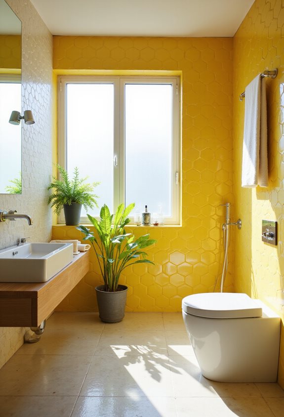 vibrant yellow bathroom accents