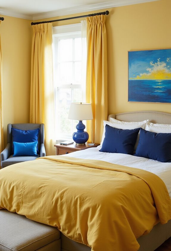 vibrant yellow blue bedroom contrast