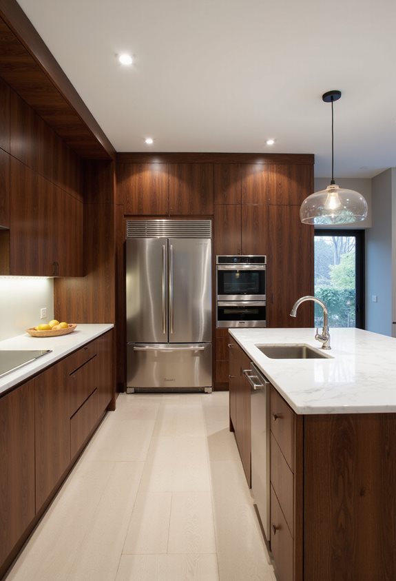 warm walnut kitchen panels