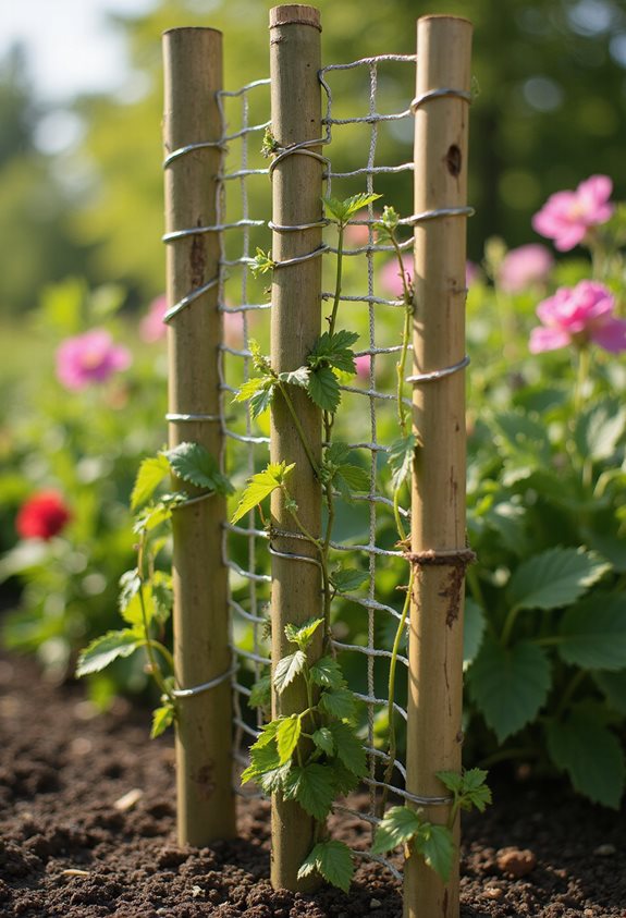 bamboo stakes with wire mesh