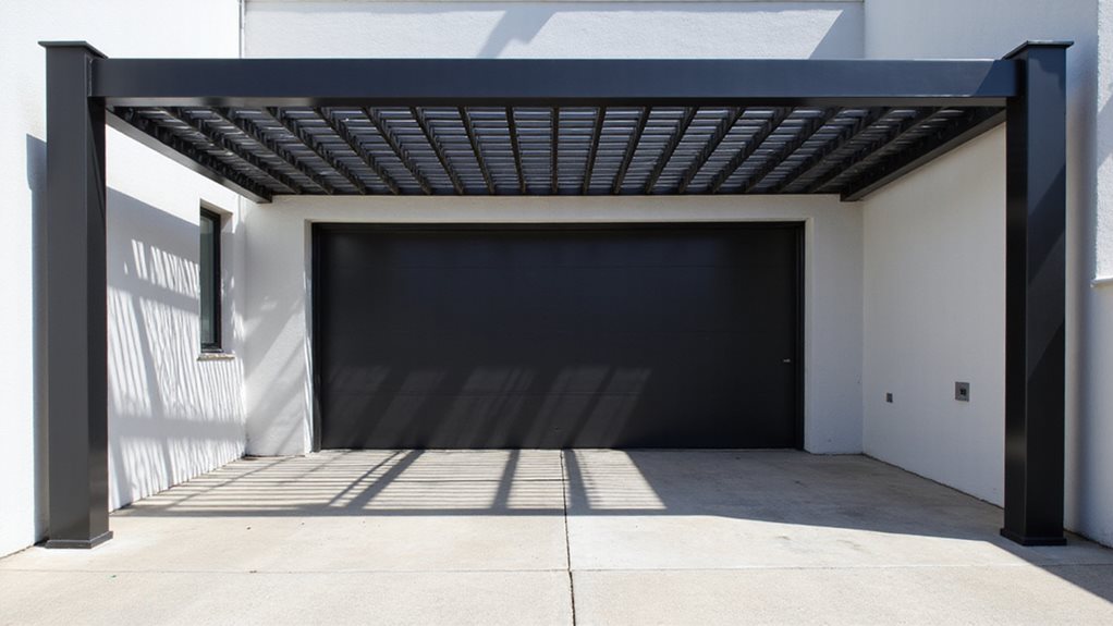 bold black pergola contrast