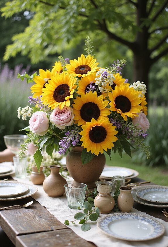 bold sunflower outdoor centerpiece