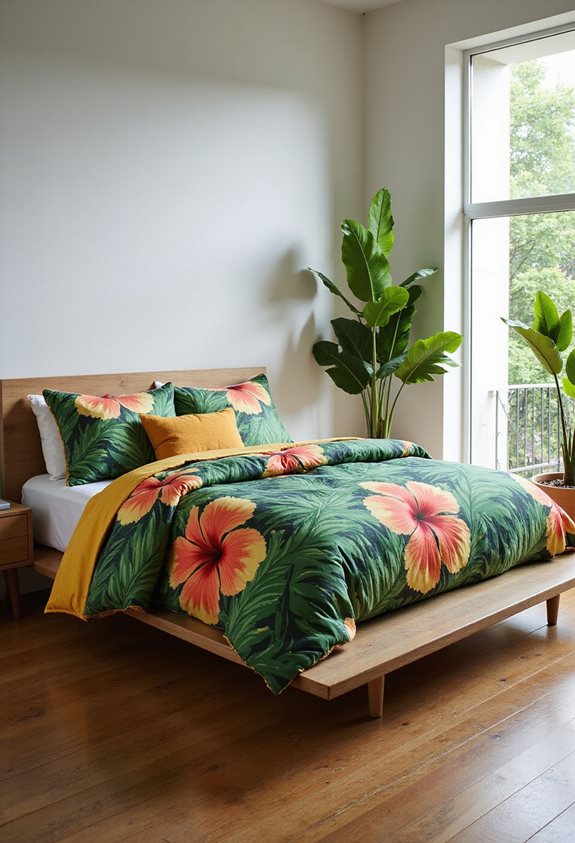 bold tropical bedding decor