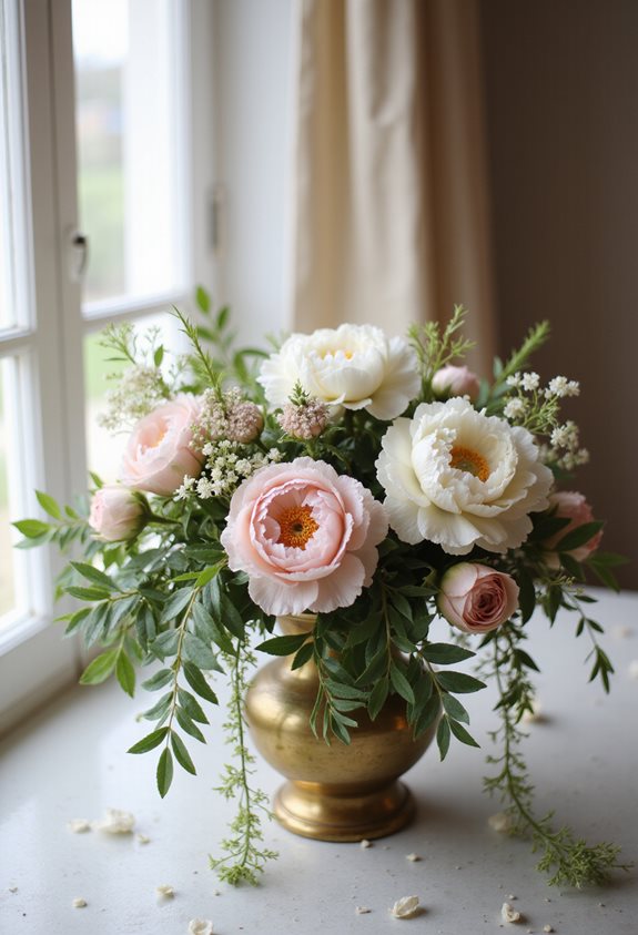 cascading pastel peony bouquet