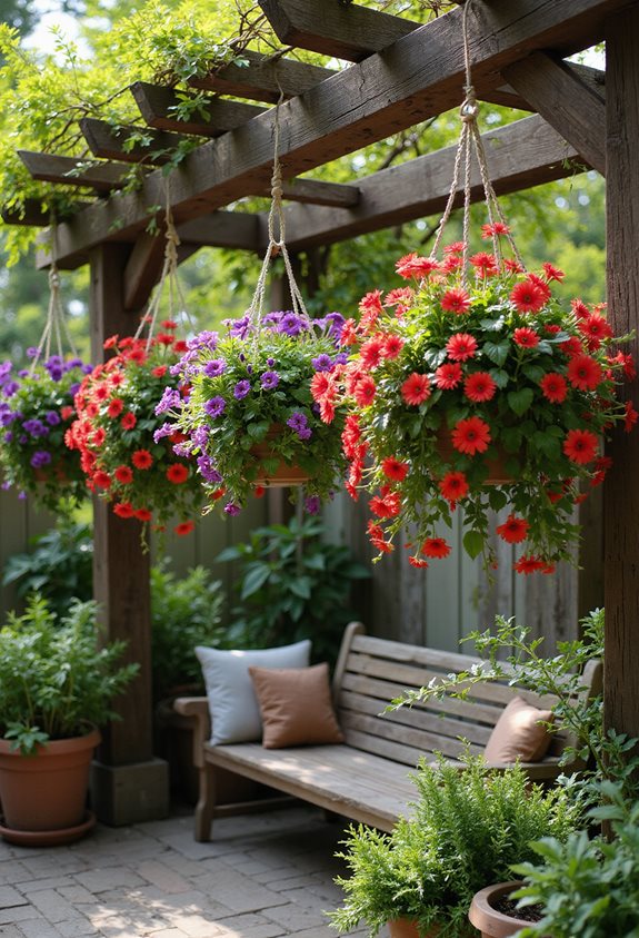 colorful flowers in baskets
