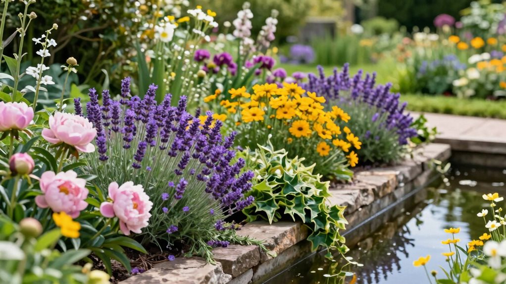 colorful low maintenance perennial border