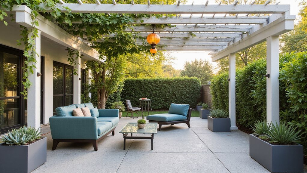 concrete pergola with vines