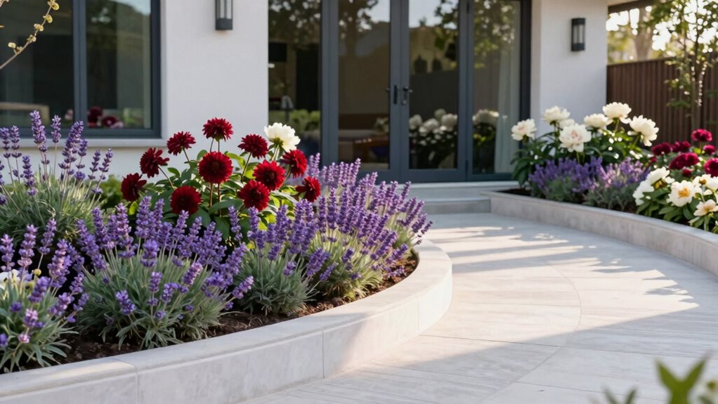 curved walkway with blooms