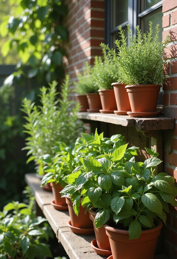 fresh herbs in pots