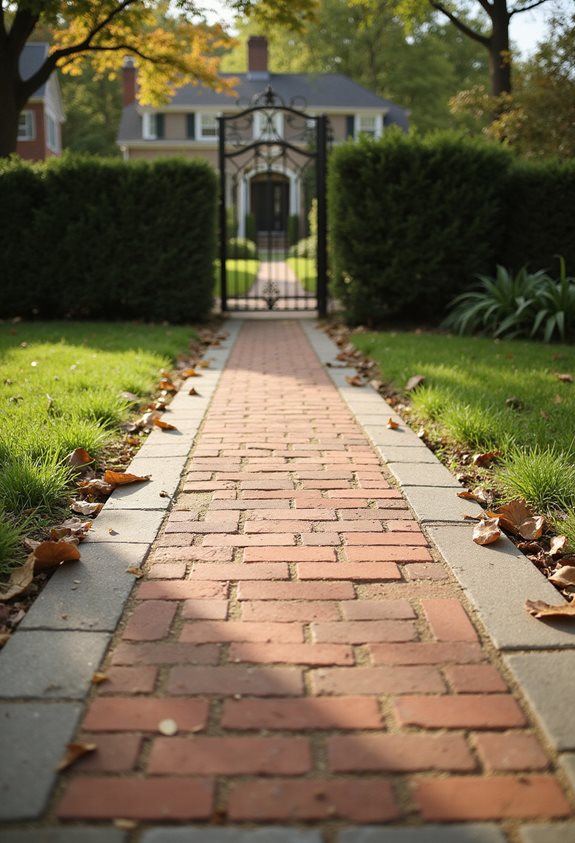 herringbone brick walkway installation