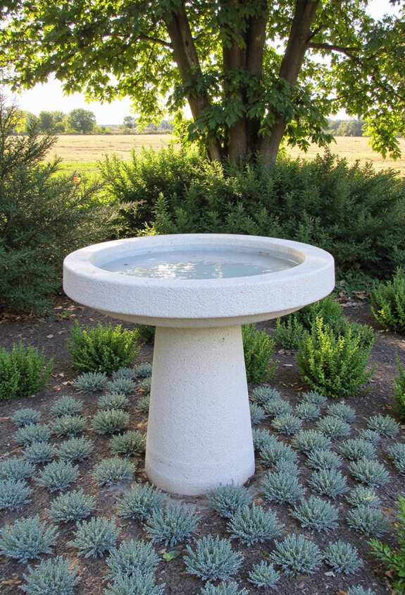 low growth groundcover surrounds bath