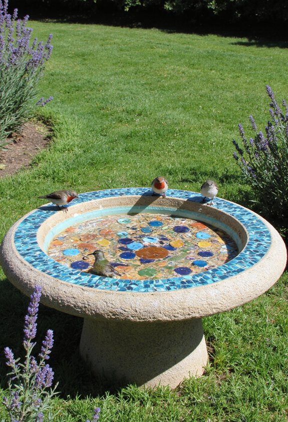 mosaic bordered bird bath