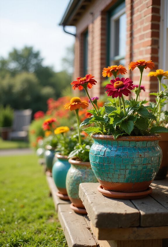 mosaic glazed zinnia pots