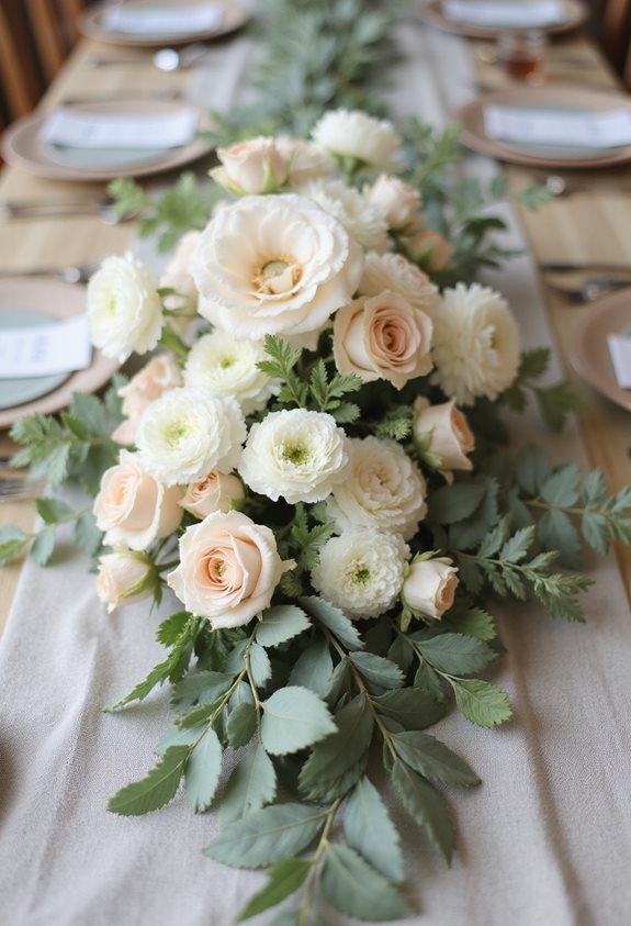 neutral blooms and greenery