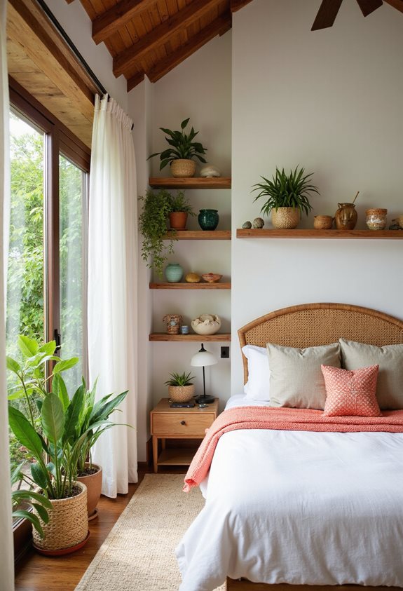 open shelving showcases tropical treasures
