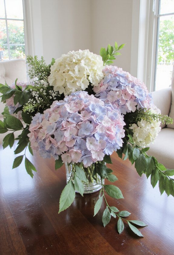 pastel hydrangea coffee centerpiece