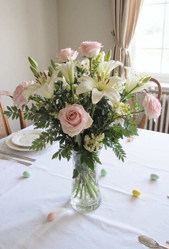 pastel lilies roses centerpiece