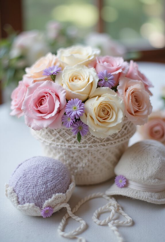 pastel roses in hats