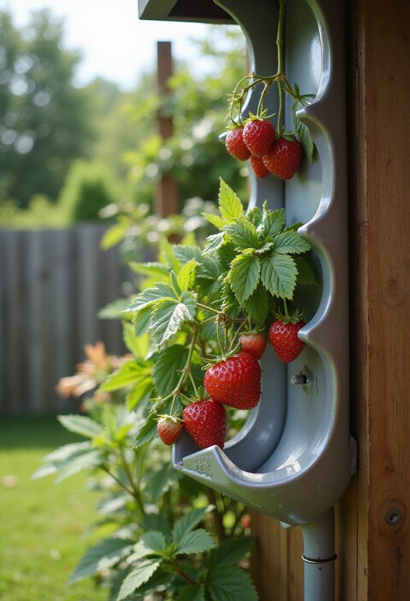 rain gutter trellis for strawberries
