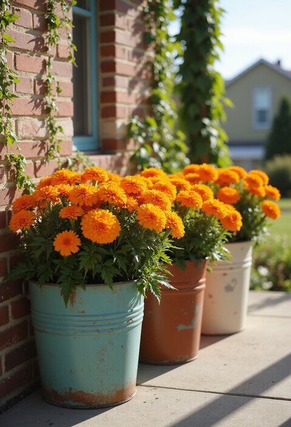 rustic metal bucket garden