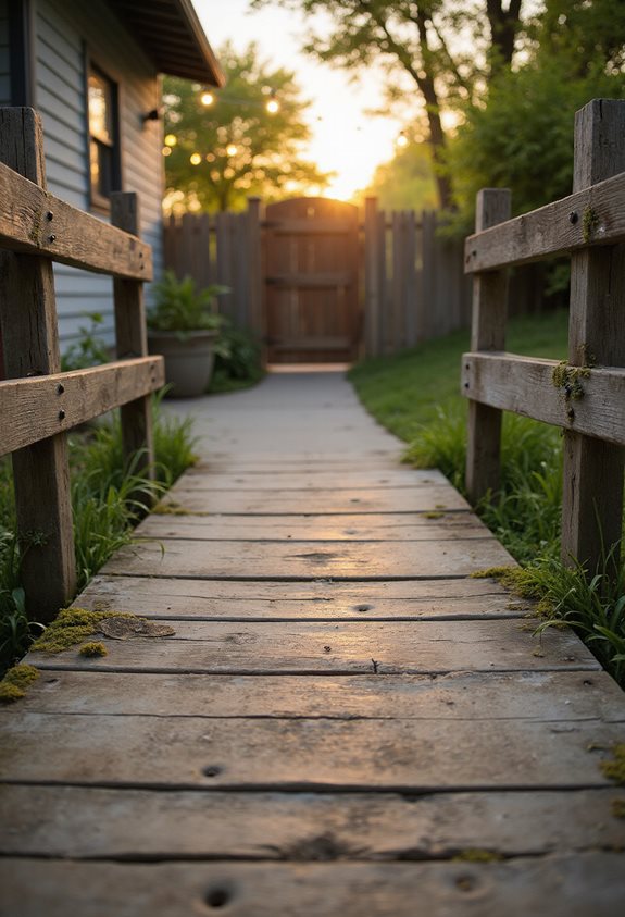 rustic reclaimed wood walkway