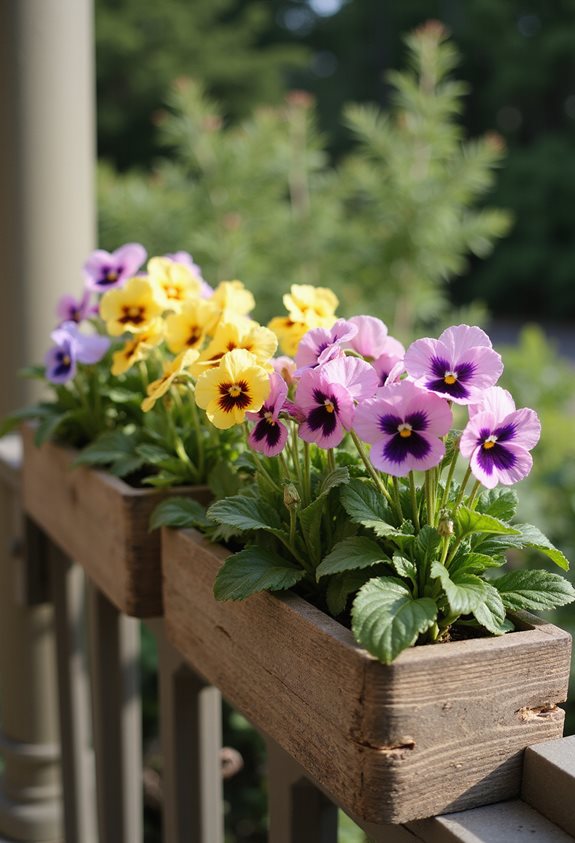 rustic wooden box pansies