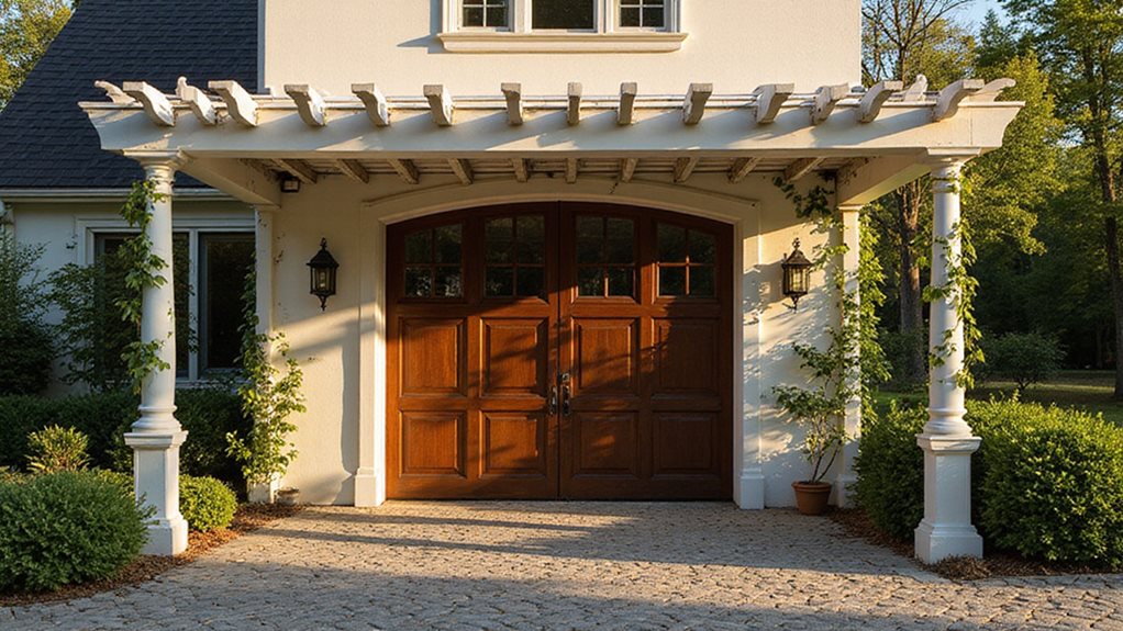 symmetrical white colonial pergola