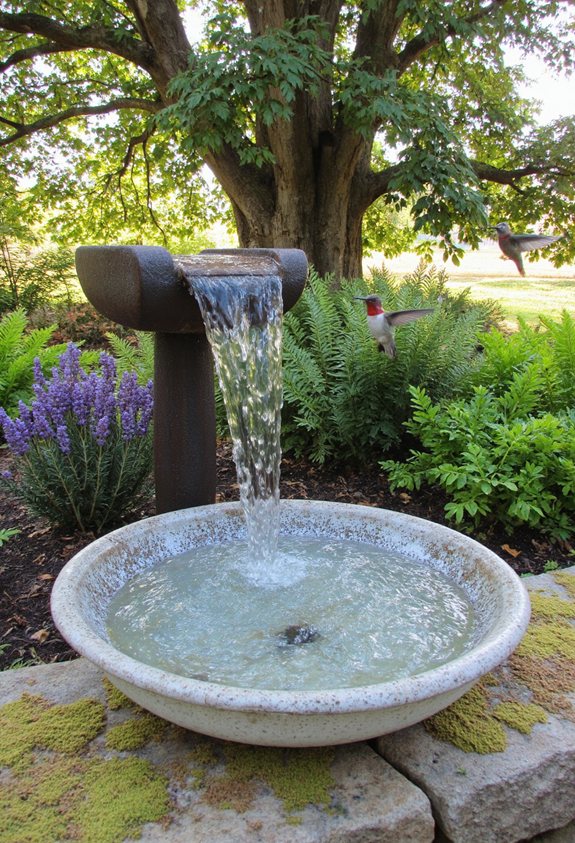 tiny waterfall attracts birds