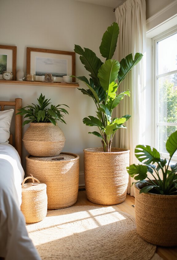 tropical bedroom woven storage