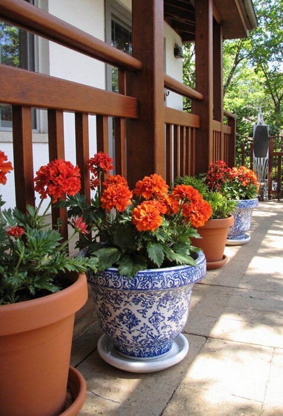 vivid geraniums patterned pots