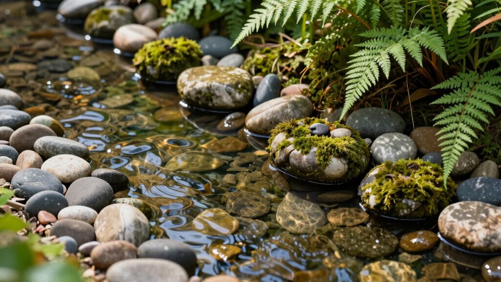 water feature pebble frog border