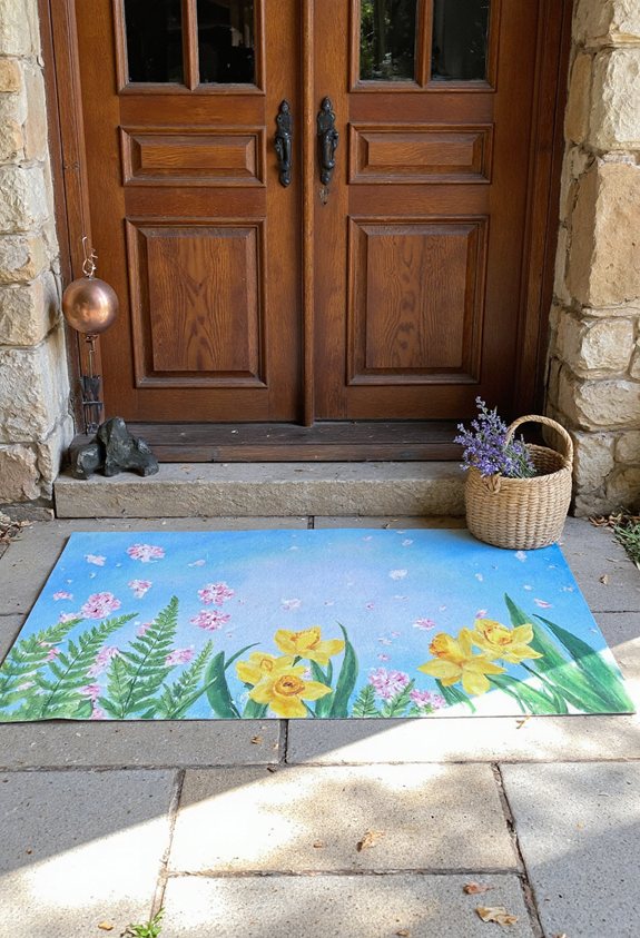 watercolor spring garden mat