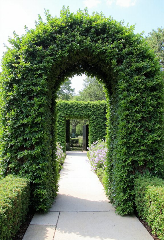 boxwood arches frame entrances