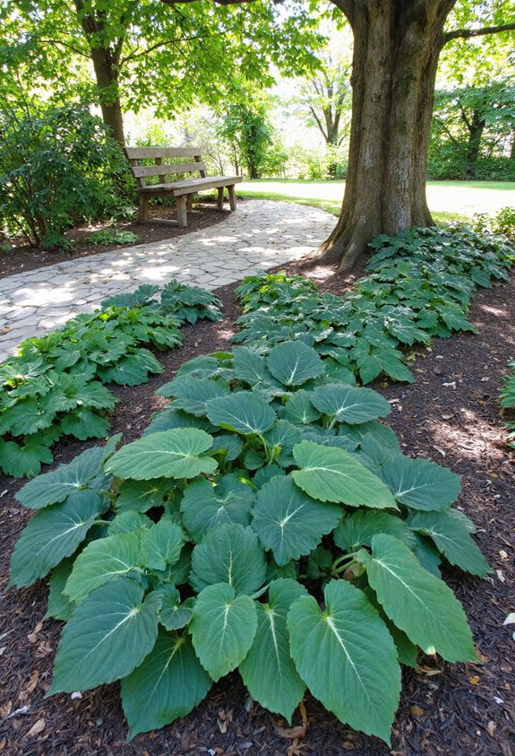 decorative mulch enhances hostas