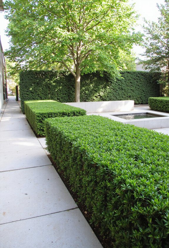 dense evergreen boxwood sound barrier