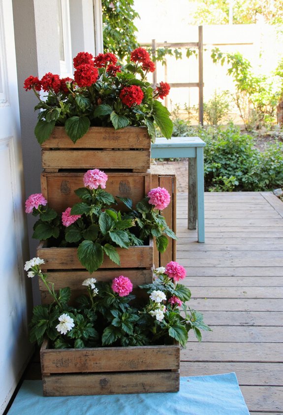 fragrant geranium filled rustic crates