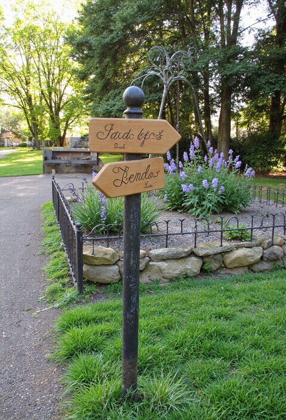 hand painted garden directional sign