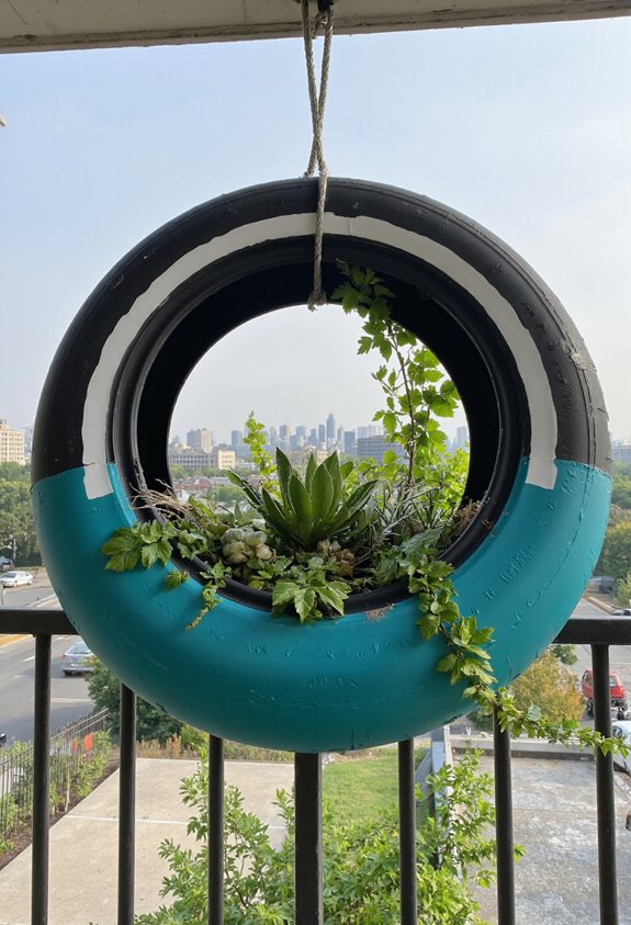 hanging tire herb planter