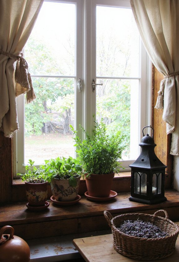 herbs on sunny windowsill