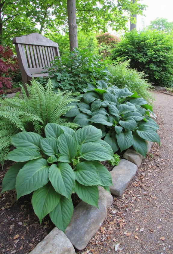 hosta centered shaded garden nook