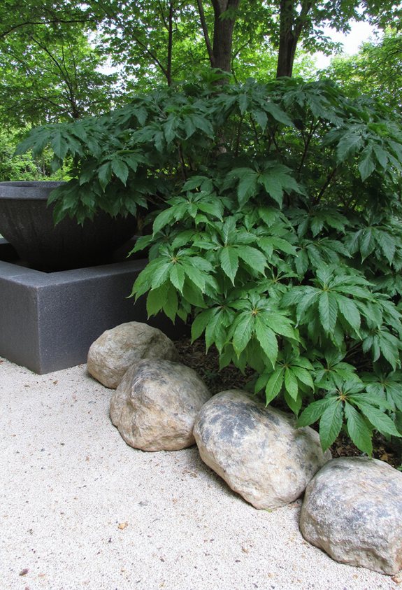 hostas rocks sand meditation