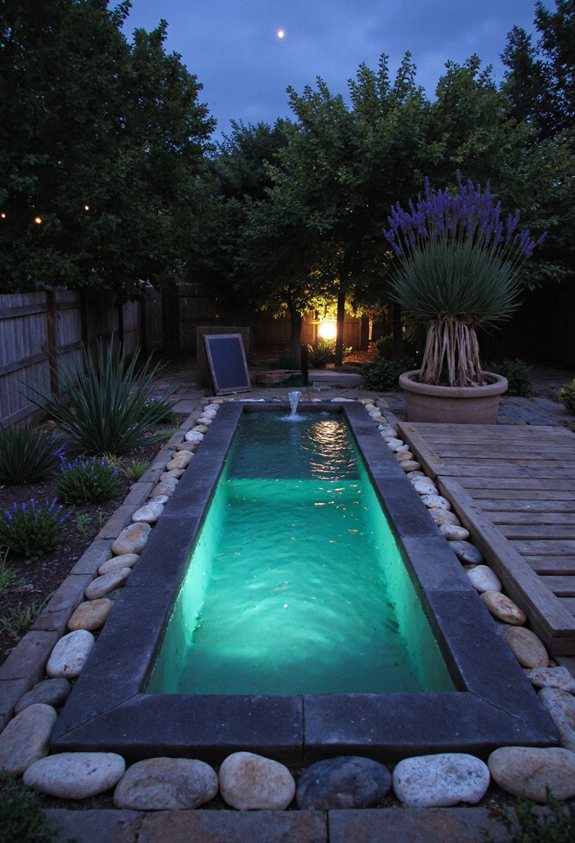 led lit nighttime pond ambiance