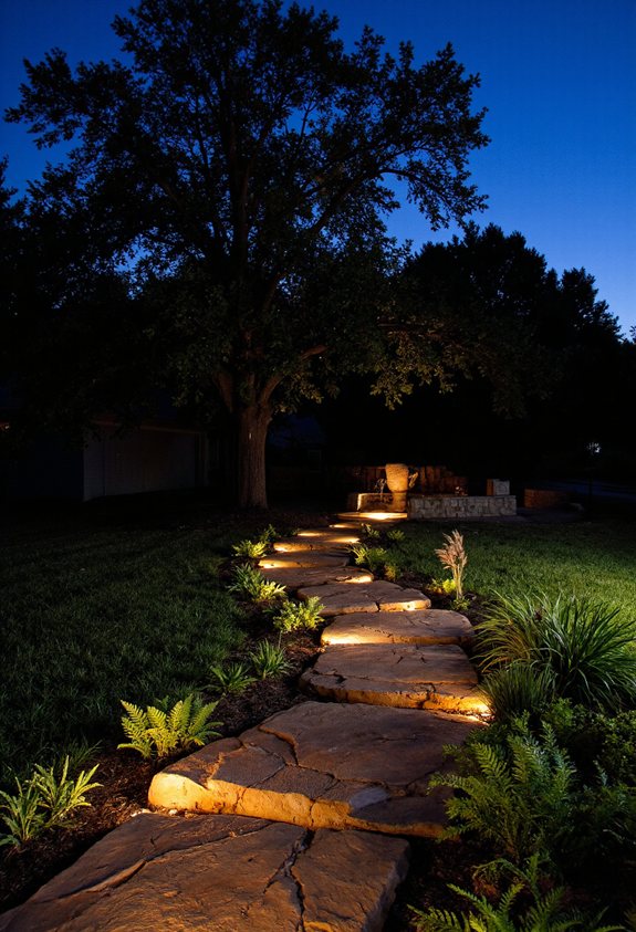 led lit river rock path
