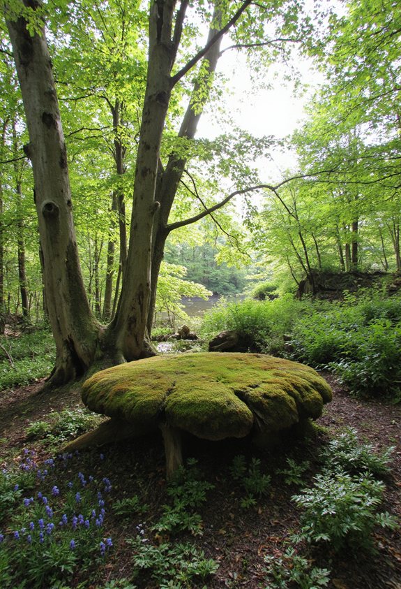 moss covered garden meditation bench